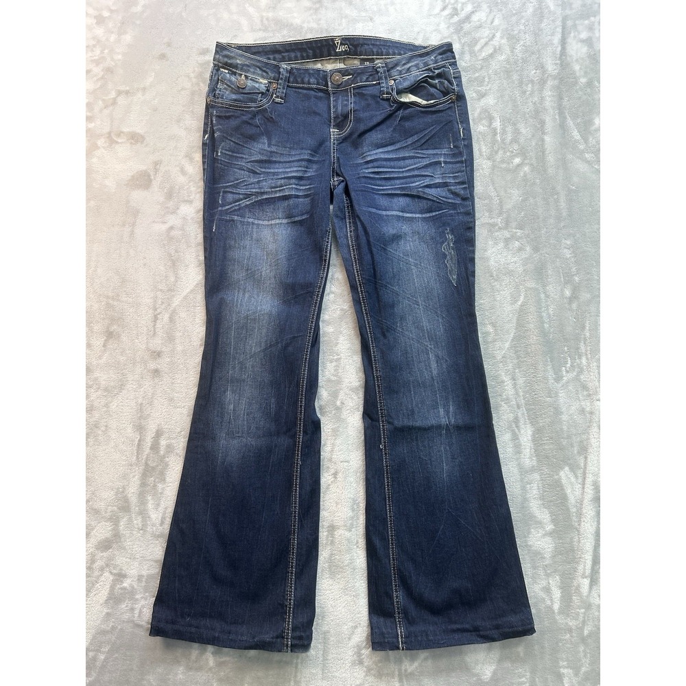 Zco Jeans Women Sz 13 Dark Blue Y2K Flared Leg Stretch Western Boho Cowgirl Fade
